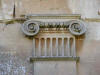 Close-up photograph of the damaged masonry