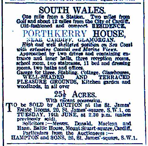 Sale of Porthkerry House